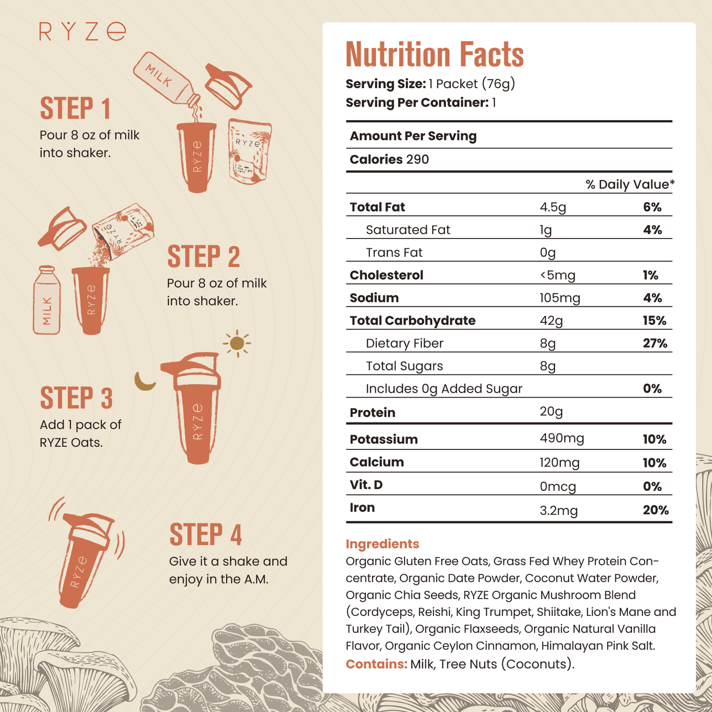 Mushroom Overnight Oats Pack (28 Servings) - W5BR