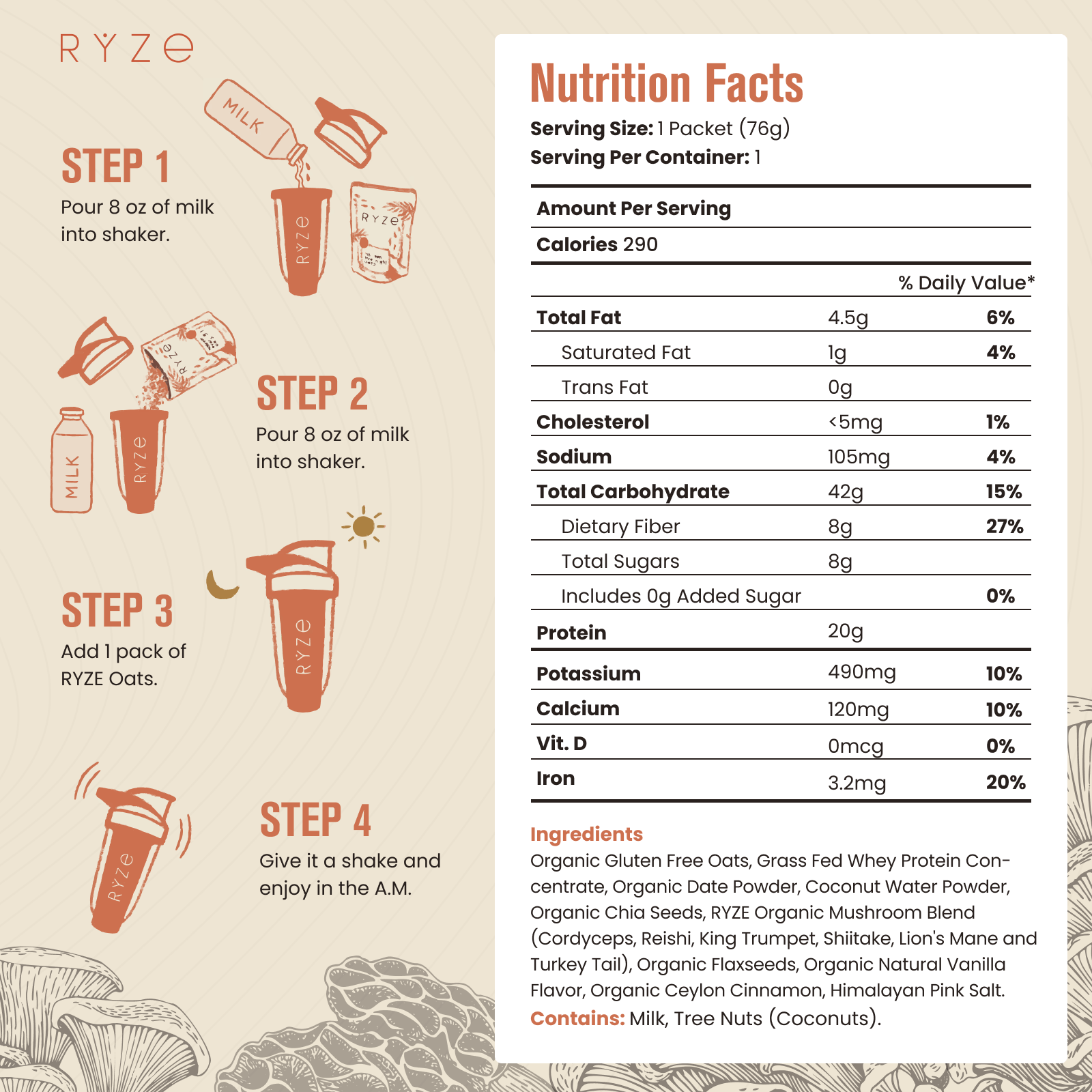 Mushroom Overnight Oats Pack (28 Servings) - W5BR