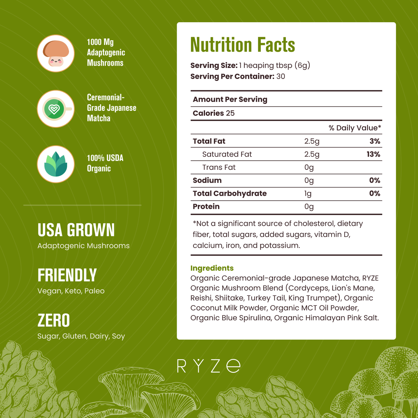 RYZE Organic Mushroom Matcha Starter Kit (60 servings) - OWA8
